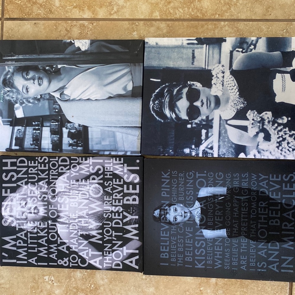 4 black and white Audrey Hepburn and Marilyn Monroe canvas art